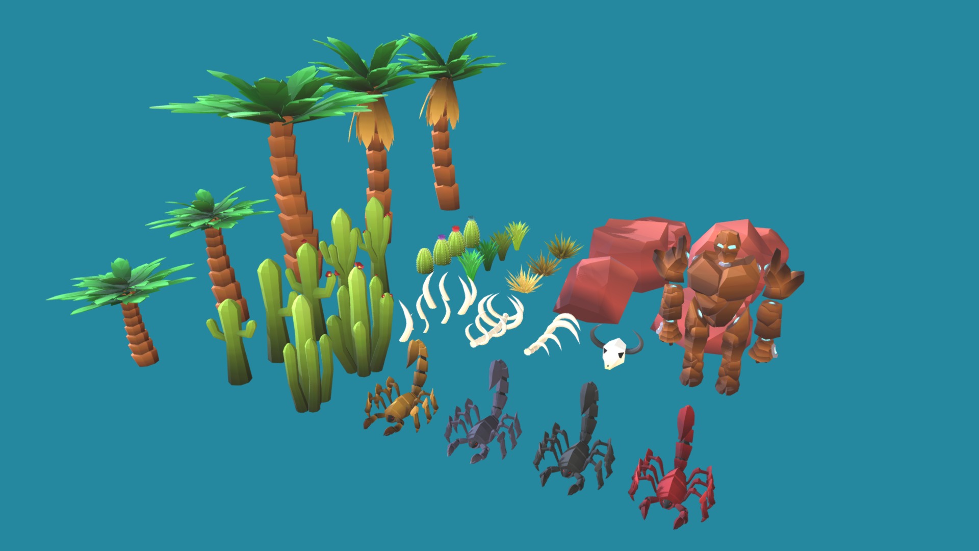 3D model Low Poly Pack Oasis – Desert - This is a 3D model of the Low Poly Pack Oasis - Desert. The 3D model is about a group of vegetables.
