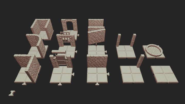 Modular medieval dungeon tiles printable 3D Model