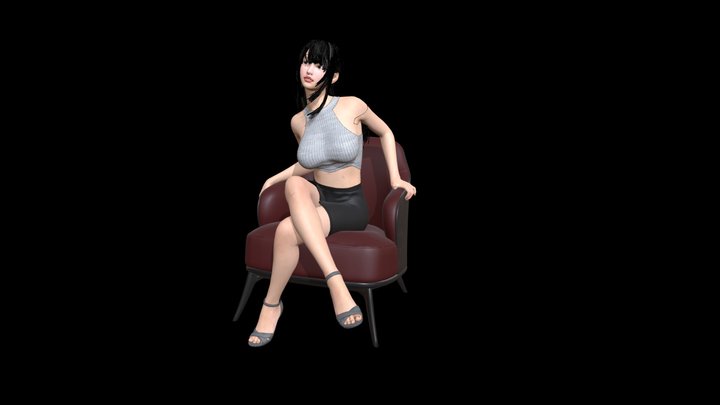 Beautiful girl sitting on a chair 3D Model