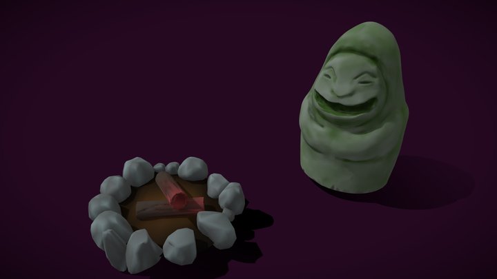 Statue and Campfire 3D Model