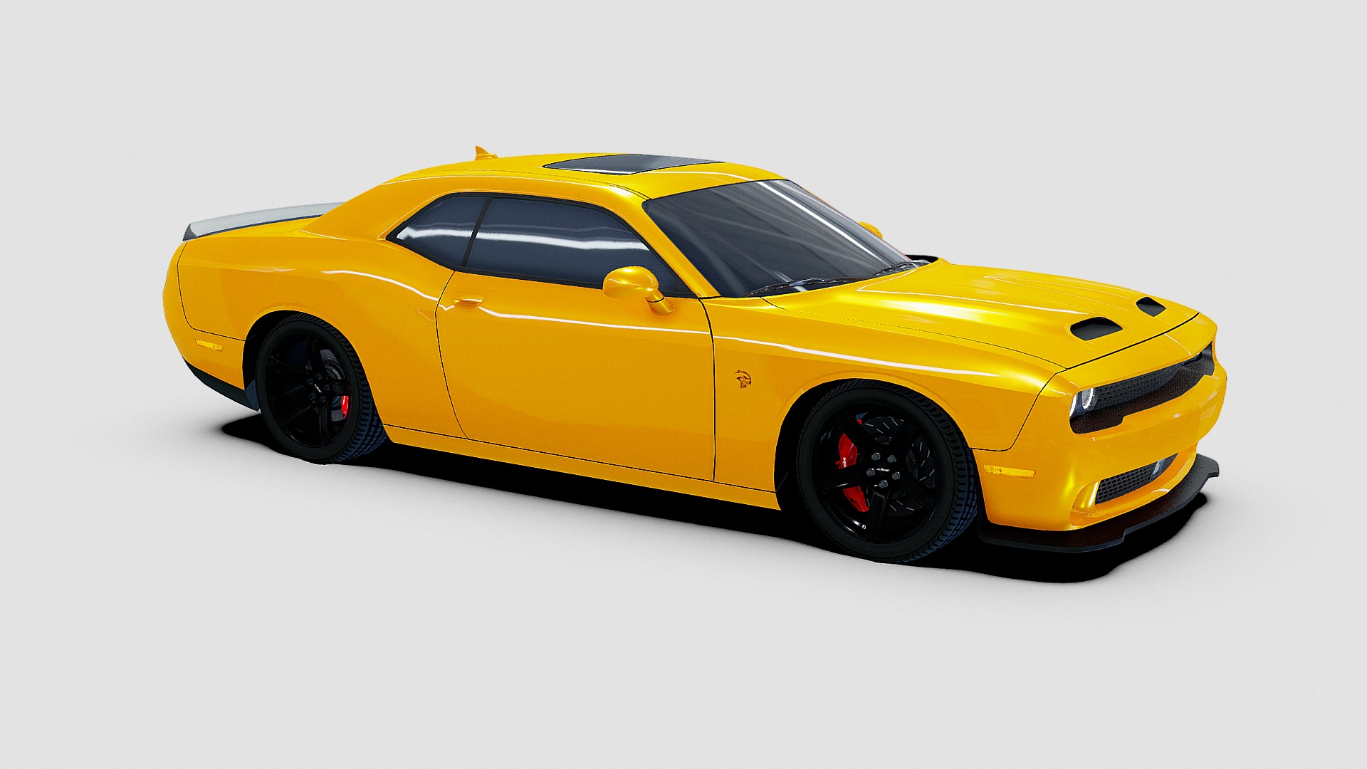 3D model Dodge Challenger HellCat 2019 - This is a 3D model of the Dodge Challenger HellCat 2019. The 3D model is about a yellow sports car.