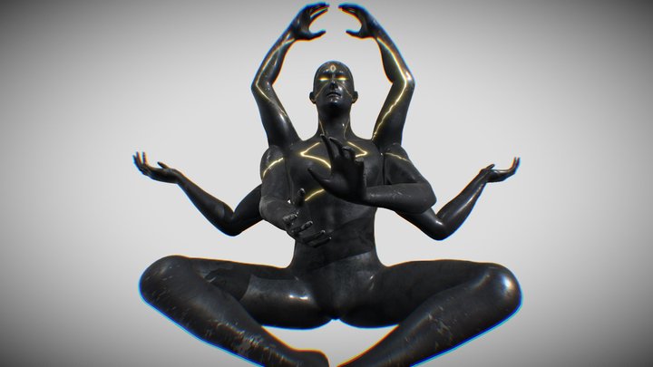Crossed-leg monumental statue with 6 arms 3D Model
