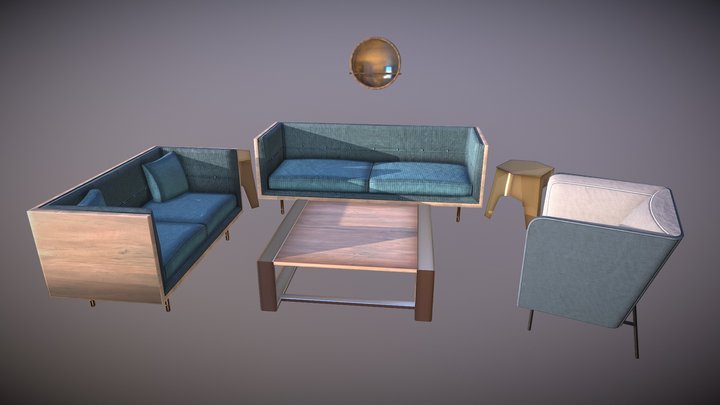 Minimal Modern Living Room Set 3D Model