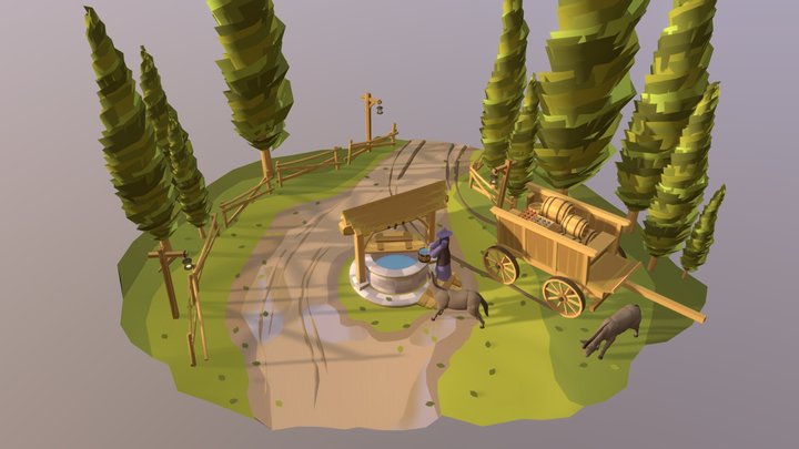 Well in forest diorama 3D Model