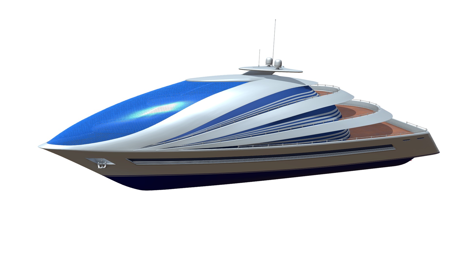 3D model Luxury Yacht - This is a 3D model of the Luxury Yacht. The 3D model is about a boat with a blue and white cover.
