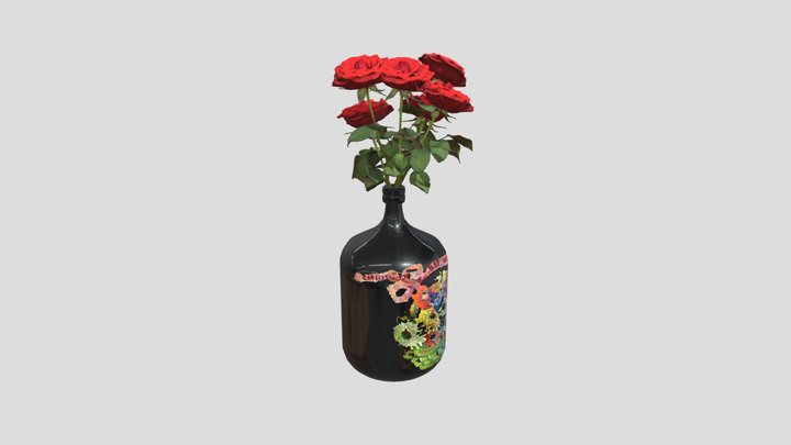 Bottle with roses 3D Model