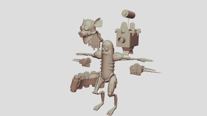 Pickle Rick Subdivided parts 3D Model