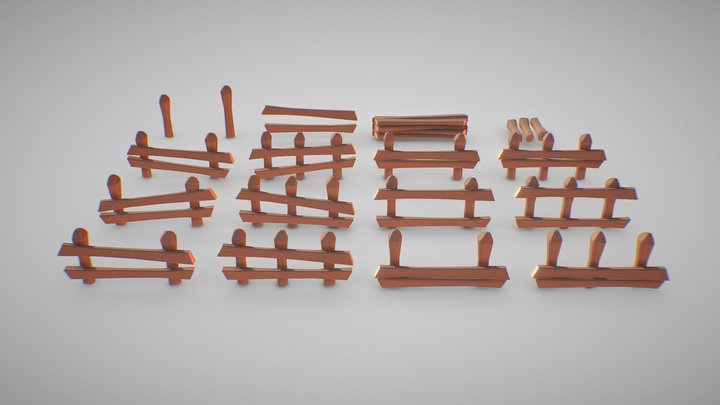Wooden Fences (Cercas, Vallas, Muros) low-poly 3D Model