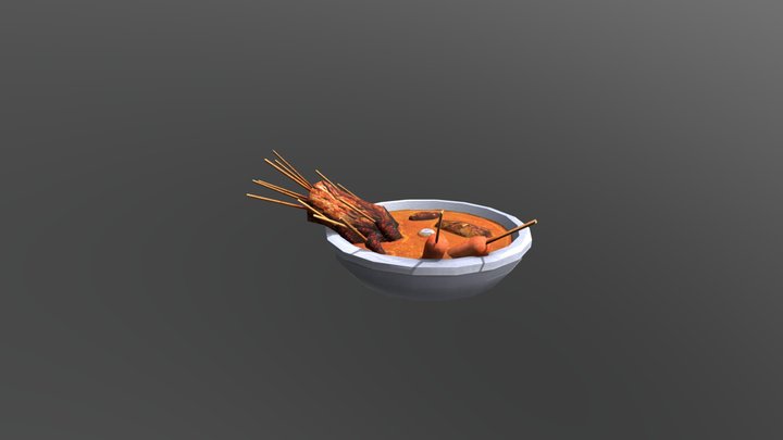 Low Poly Foodbowl with meatskewers 3D Model