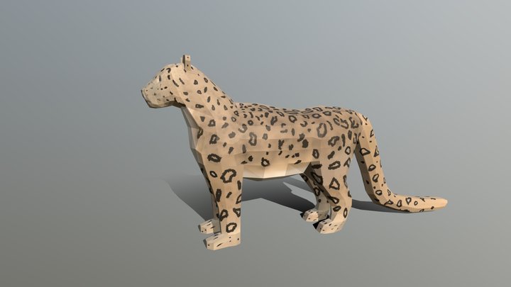 Low Poly Cartoon Snow Leopard 3D Model