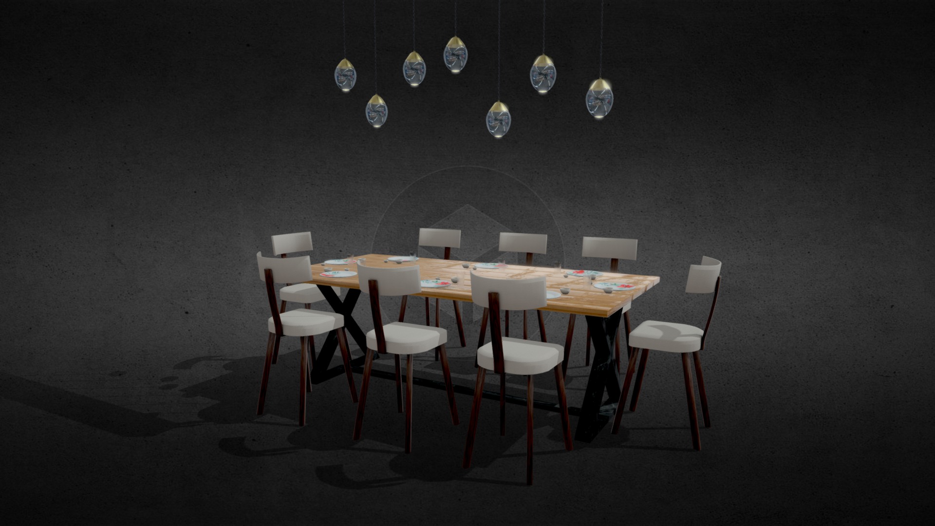 3D model Dining Table - This is a 3D model of the Dining Table. The 3D model is about a table with chairs around it.