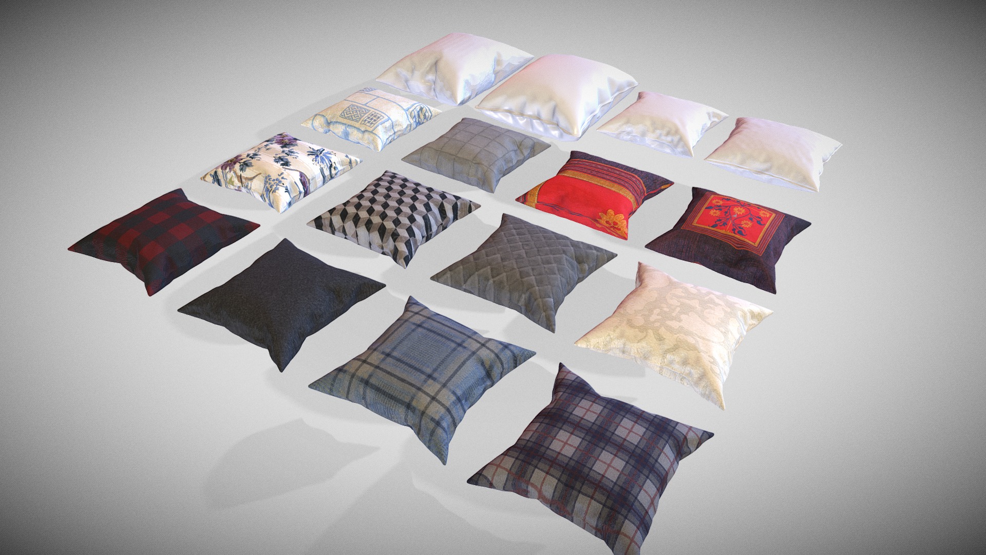 3D model Realistic Pillow Pack - This is a 3D model of the Realistic Pillow Pack. The 3D model is about a group of pillows.