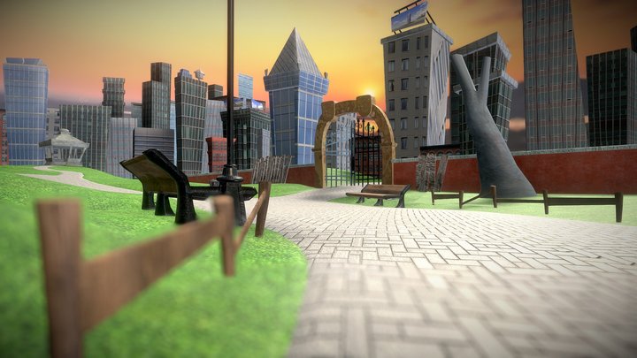 Cartoon city country city scene 3D model 3D Model