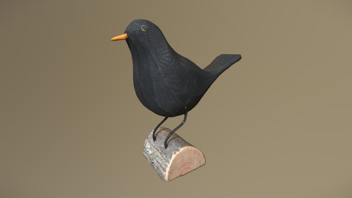 Carved Wooden Bird, Blackbird, Photoscan 3D Model