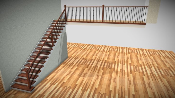 Moody Stair - thick sapele treads & iron balusts 3D Model