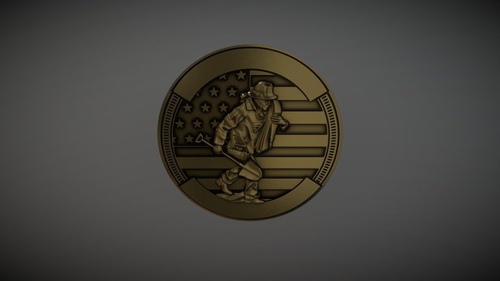 Antique Gold Firefighter Challenge Coin 3D Model