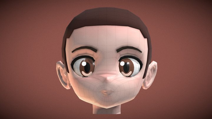 Anime Boy Head Type D (+60 Facial Morphs) 3D Model