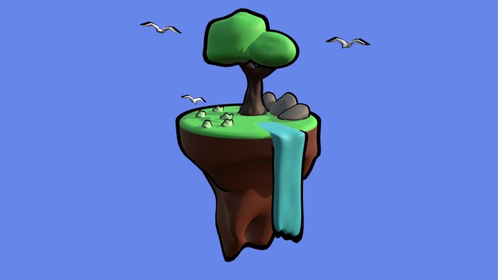 Floating Cartoon Island 3D Model