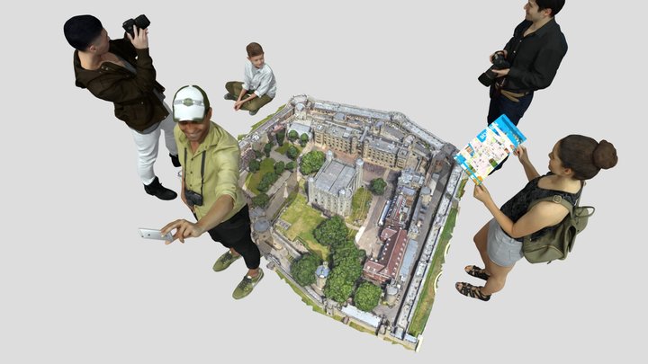 Small model of Tower of London with tourists