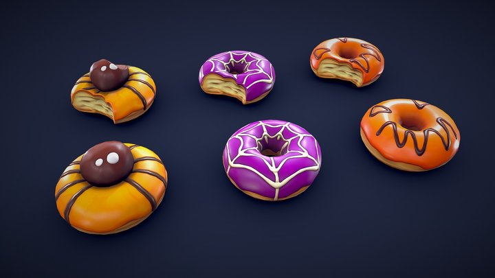 Stylized Halloween Donuts  - Low Poly 3D Model