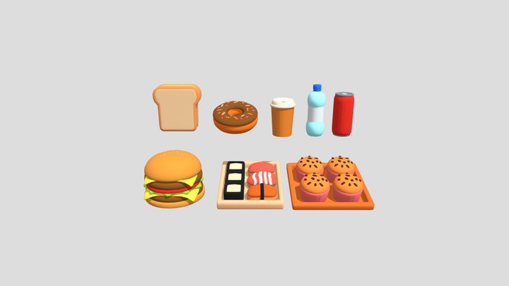 Low Poly Fast Food & Drinks 3D Model