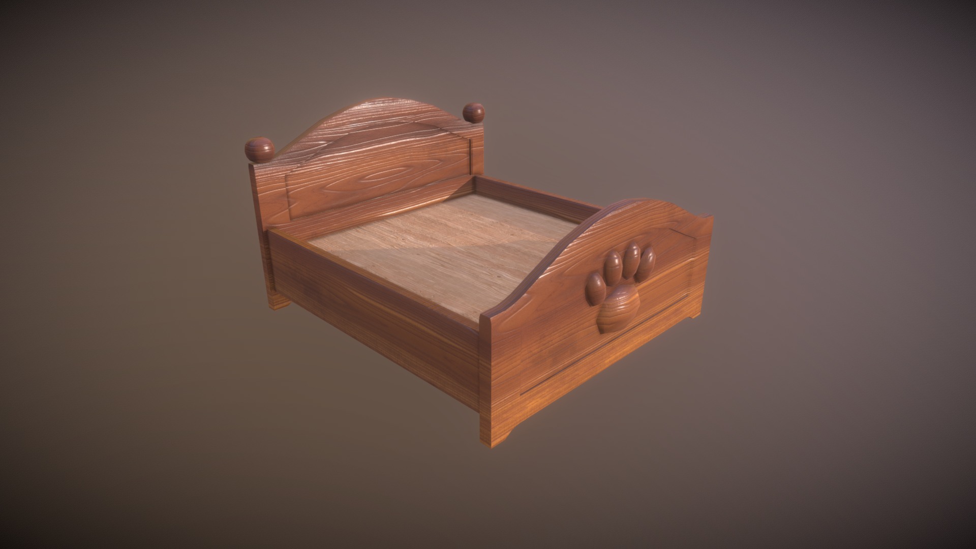3D model Brown Paw Double Bed Low Poly - This is a 3D model of the Brown Paw Double Bed Low Poly. The 3D model is about a wooden box with knobs.