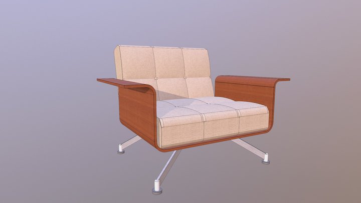 Wood and Fabric Terminal Chair 3D Model