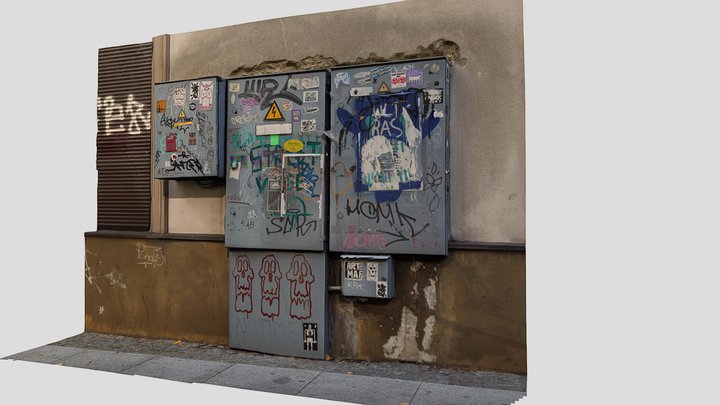 Street electric cabinet graffiti stickers 3D Model