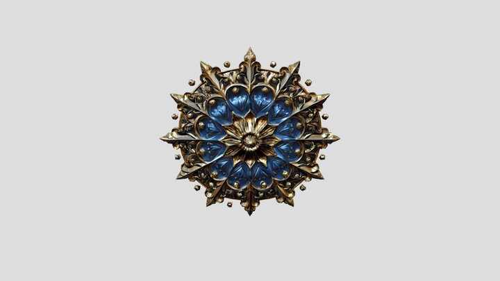 Ornate blue and gold mandala 3D Model