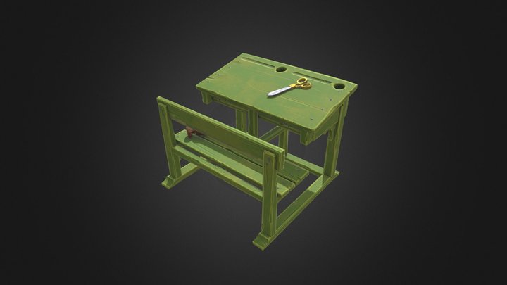 Stylised School Desk 3D Model