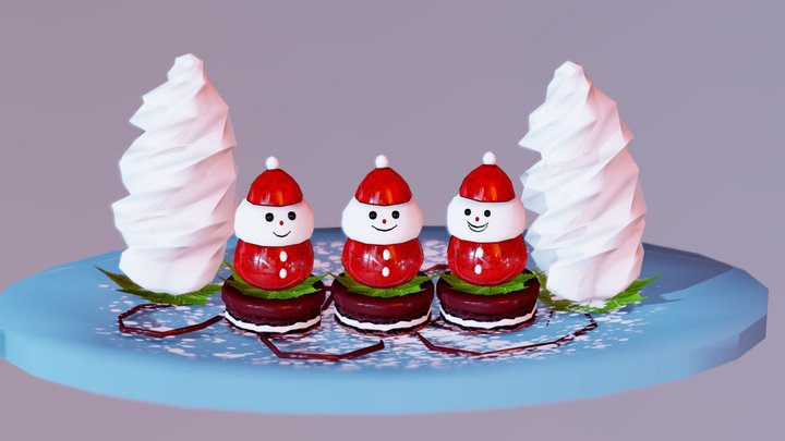 Strawberry Santa Cake 3D Model