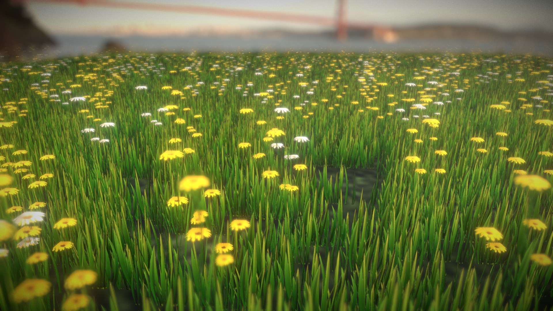 3D model Tileable Grass - This is a 3D model of the Tileable Grass. The 3D model is about a field of yellow flowers.