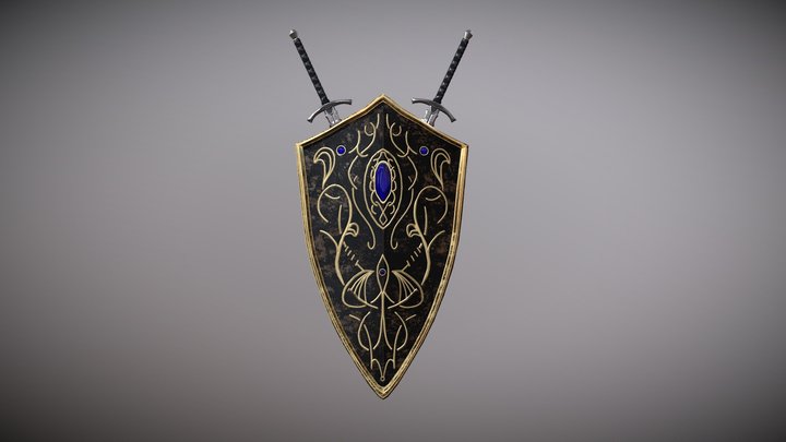 Fantasy shield & Sword 3D Model