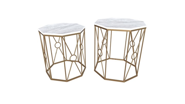 Tilly Set Of 2 Side Tables Gold & White - A11994 3D Model