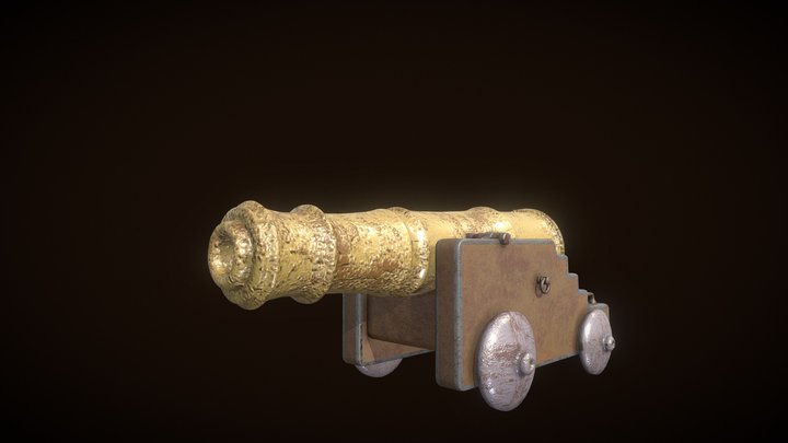 Golden pirate ship cannon 3D Model