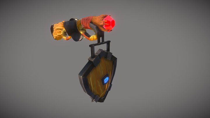 Stylized fantasy, magic weapon and shield 3D Model