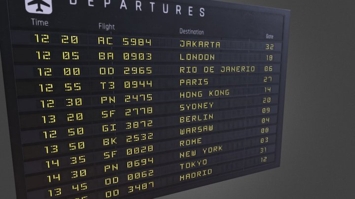 New Flight Information Sign 3D Model