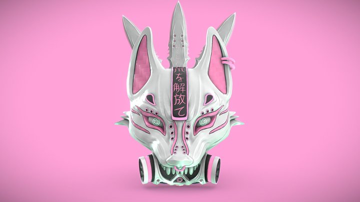 Cyberpunk Kitsune Mask and Kunai 3D Model