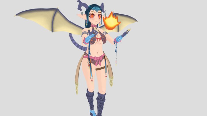Dragon girl offering a fire stone 3D Model