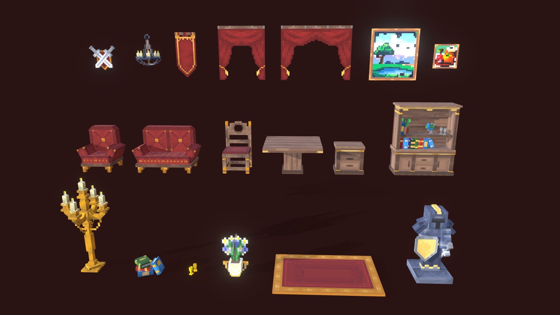 Kingdom furniture pack Buy Royalty Free 3D model by (mcmobs) [427e12b] Sketchfab