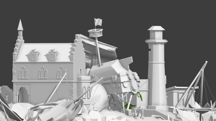 By the ocean - Diorama and House Blockouts 3D Model