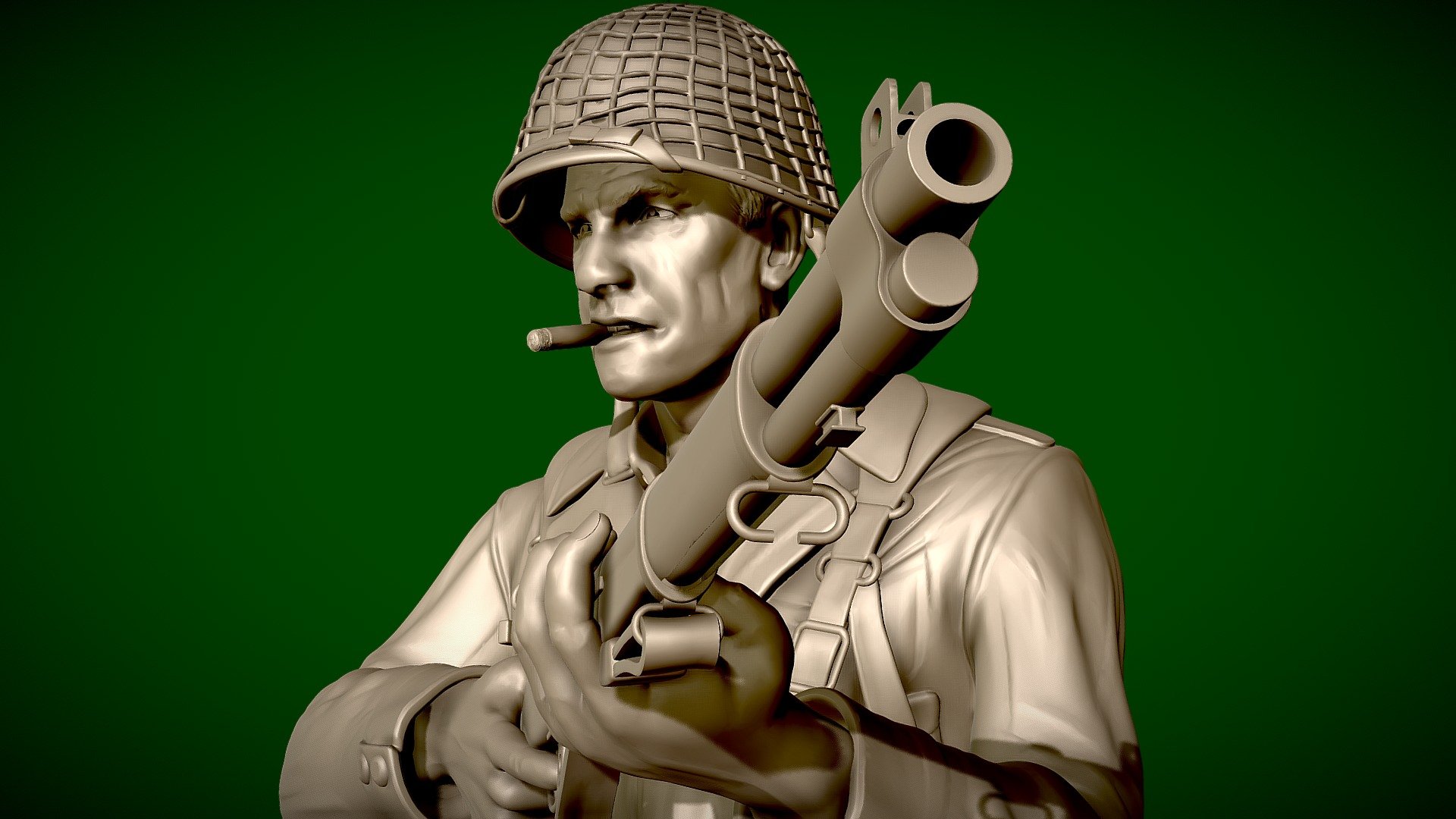 American soldier WW2 with cigar - 3d-printable