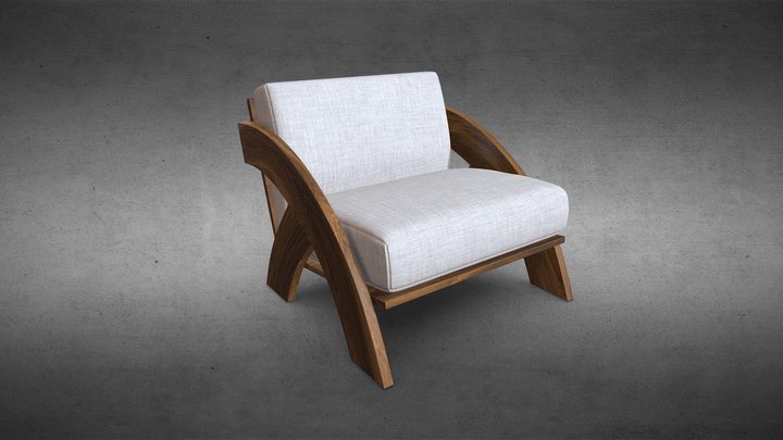 3D model Wooden chair with a soft Fabric pillow 3D Model