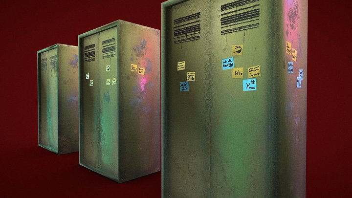 Green Metal Cabinets with Sticky Notes(2K) – Modello 3D gratuito STL