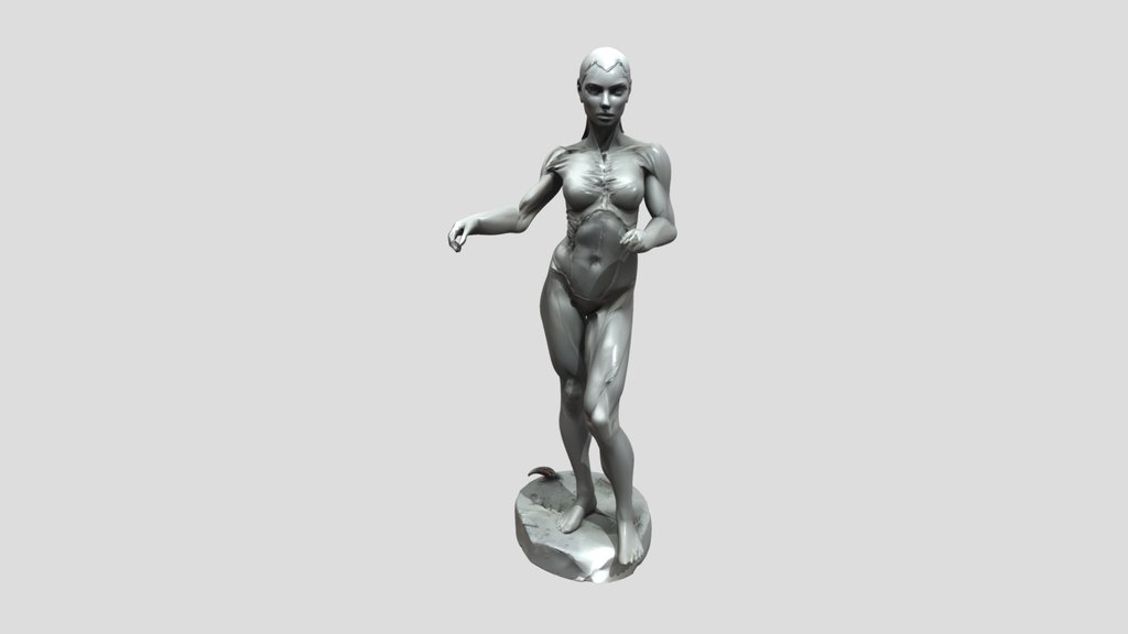 A muscular female statue