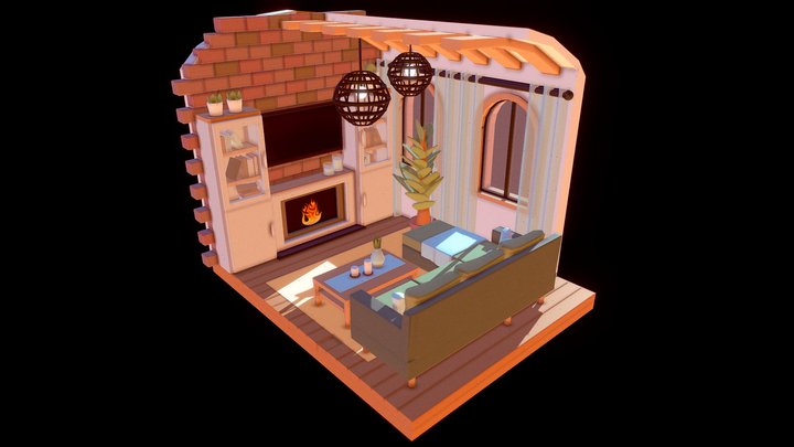 Cozy Modern Living Room Design 3D Model