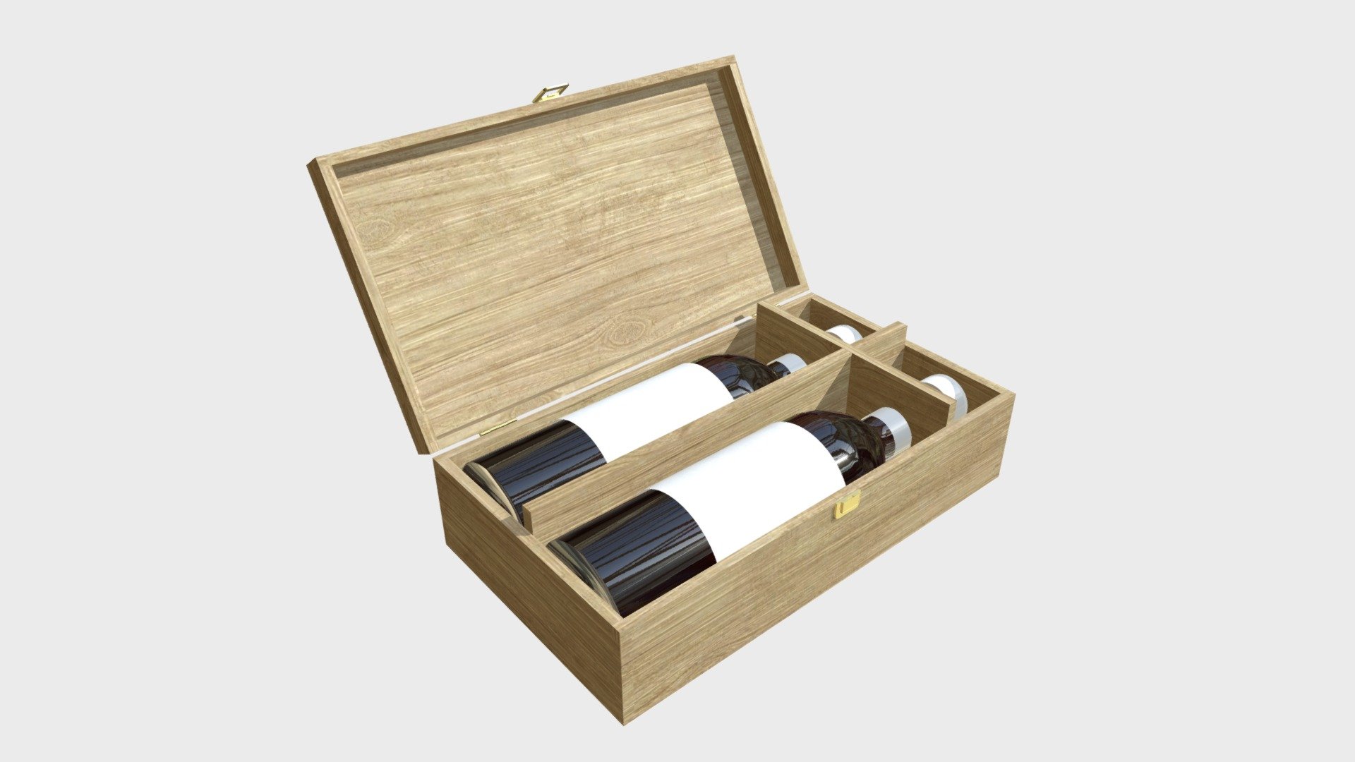Wooden box with two wine bottles