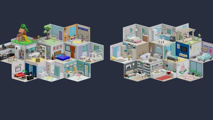 Low Poly Rooms Interior 3 3D Model