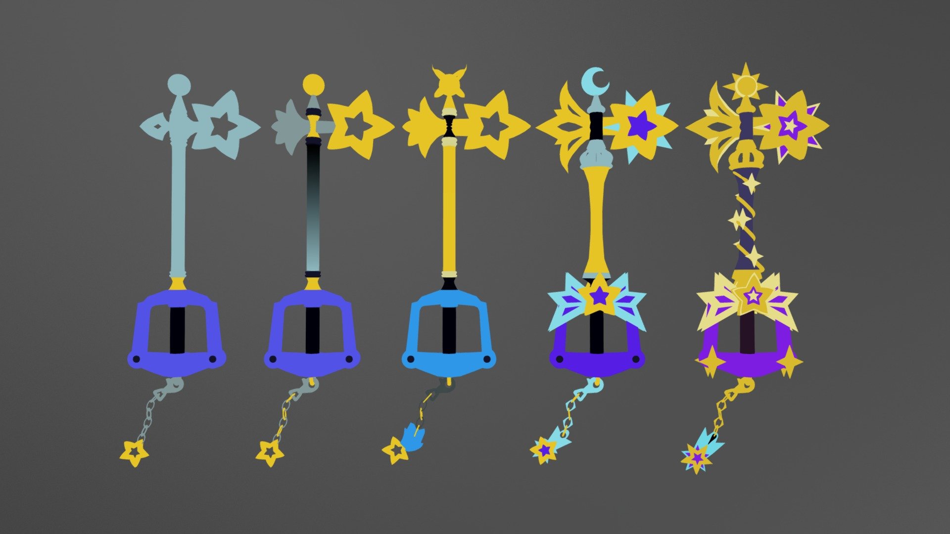 All versions of Starlight Keyblade (Shadeless)