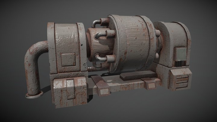 Low-poly rusty old sci-fi generator 3D Model